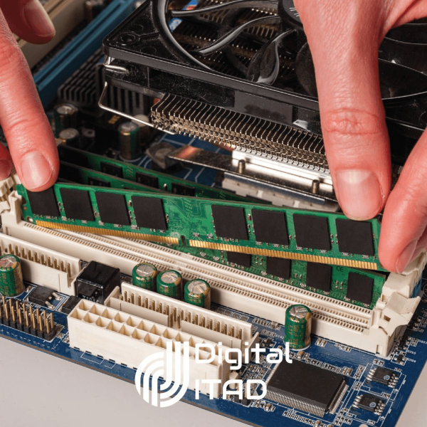 Hands installing computer memory during IT asset recycling